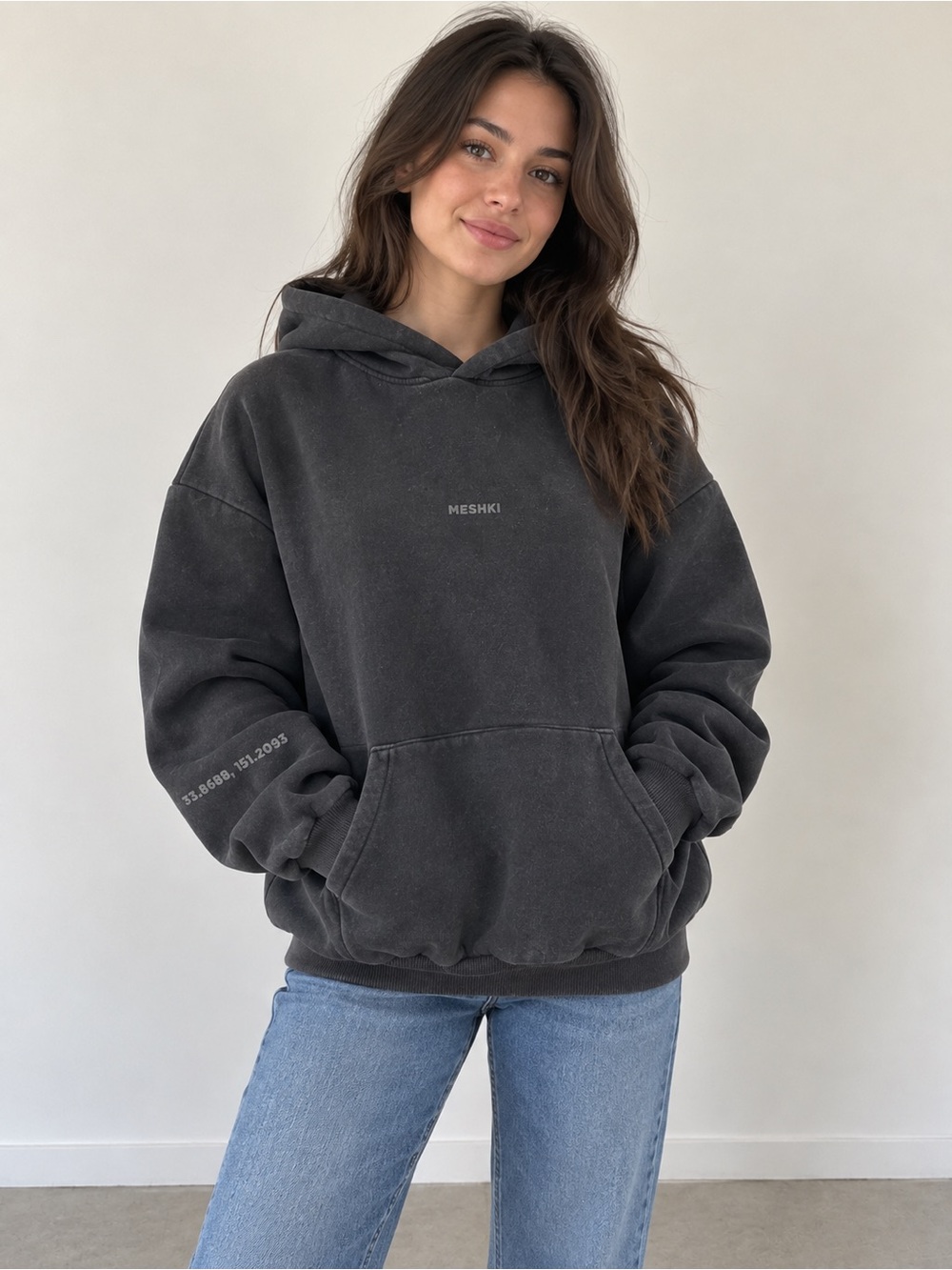Meshki Washed Charcoal Oversized Hoodie